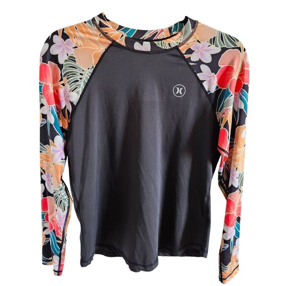 Hurley Woman Size M UPF 50+ Rash Guard Swim Wear Colorful Floral Tropical Hawaii - Picture 1 of 6